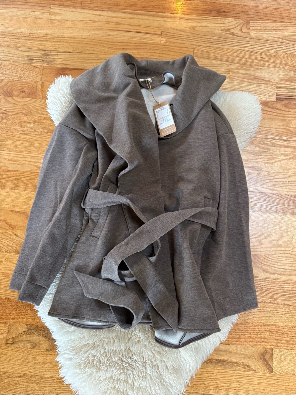 OGL Taupe Draped Open-Front Belted Cardigan